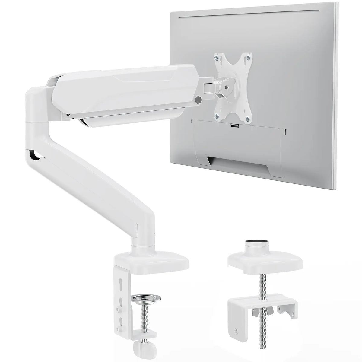 Single & Dual Monitor Desk Mount | Height Adjustable | C-Clamp & Grommet Base | White
