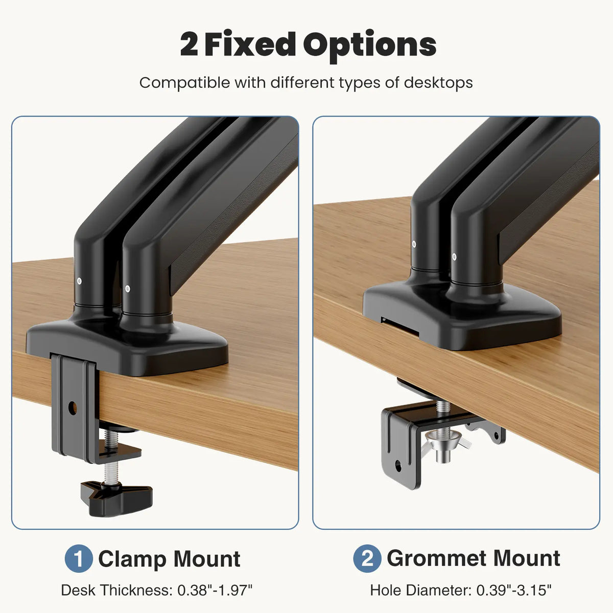 Dual Monitor Gas Spring Desk Arm Mount - Heavy-Duty VESA Monitor Arms for 15-27 in Screens, Gaming & Home Office Setup