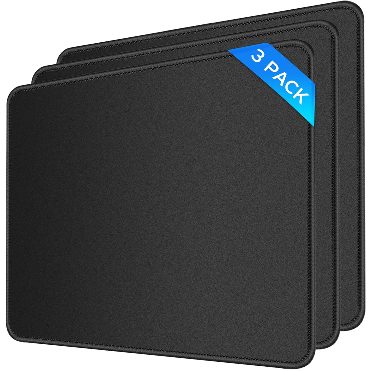 3 Pack Standard Mouse Pad with Stitched Edges, 10.3 x 8.3 in Black
