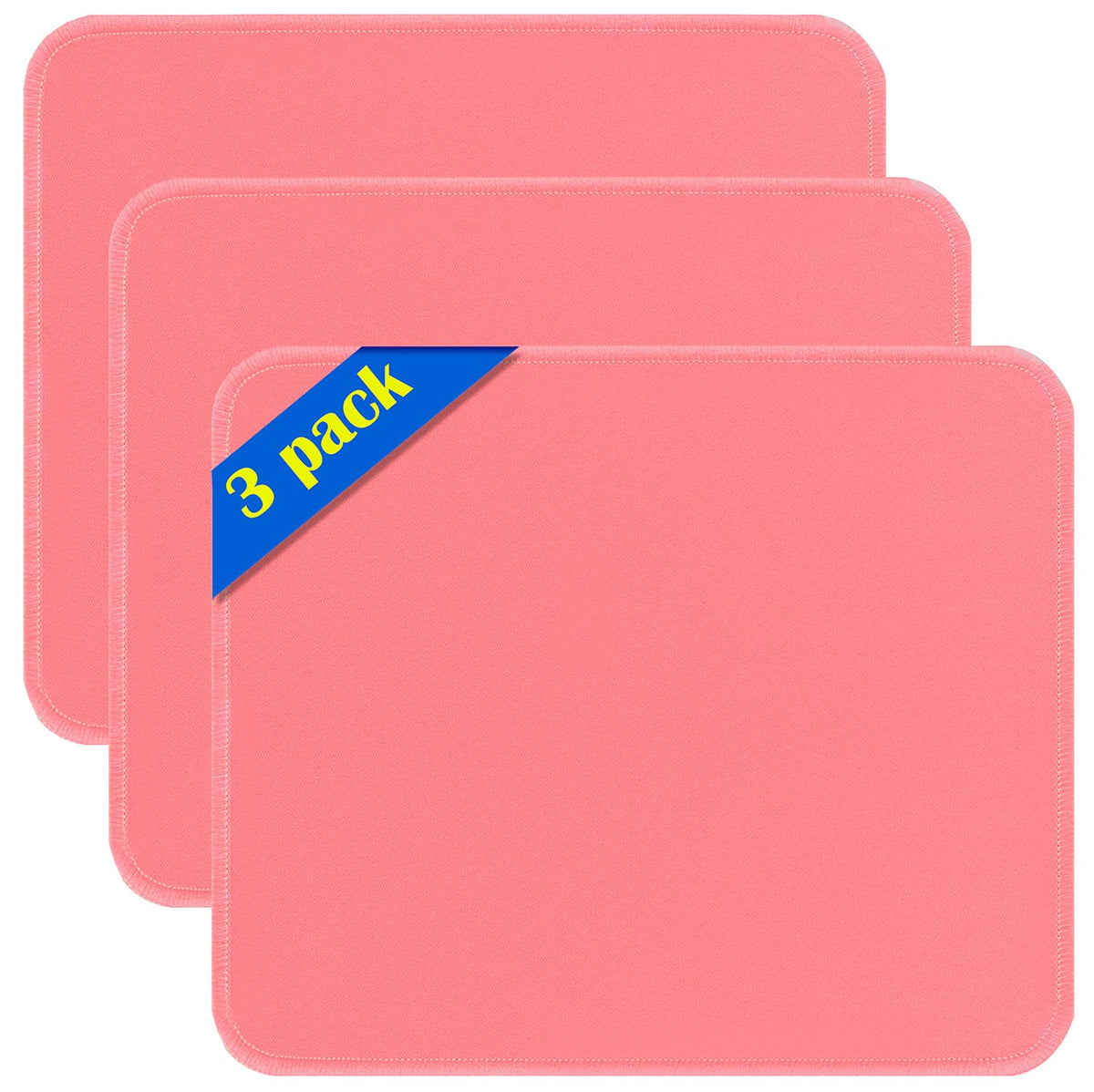 Mouse Pads, 3 PCS, Black Standard Mouse Pads, Office and Gaming,Stitched Edges, Rubber Anti Slip Base Mouse pad, Dirt Resistant, Durable, Square, 10.2 inches x 8.3 inches x 0.12 inches