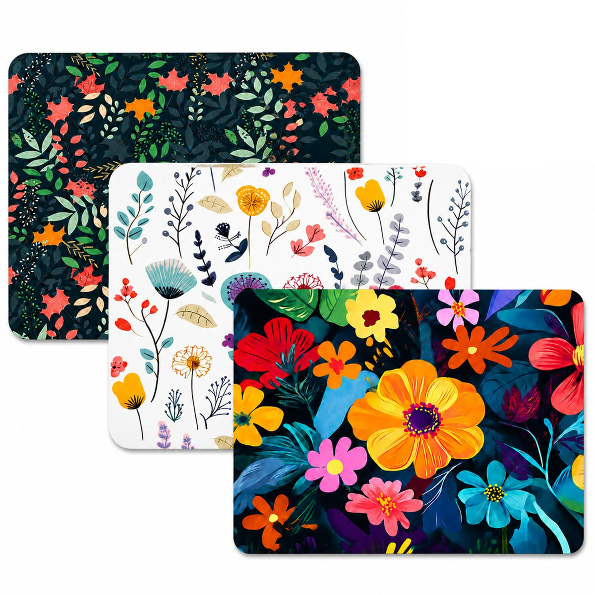 3 Pcs Vintage Flower Mouse pad,7.87×9.45 in Washable Square Desk Pad,Anti-Slip Rubber Base,Cute Floral Laptop Mat for Home Office Use