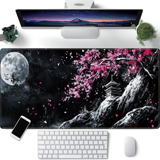 Cherry Blossom Landscape Pattern Mouse Pad, 1 Count Rectangle Gaming Mouse Pad with Anti-slip Rubber, Office Desk Keyboard Mouse Pad for Home Office Game Room Desk, Desk Accessories, Computer Accessories For Desk