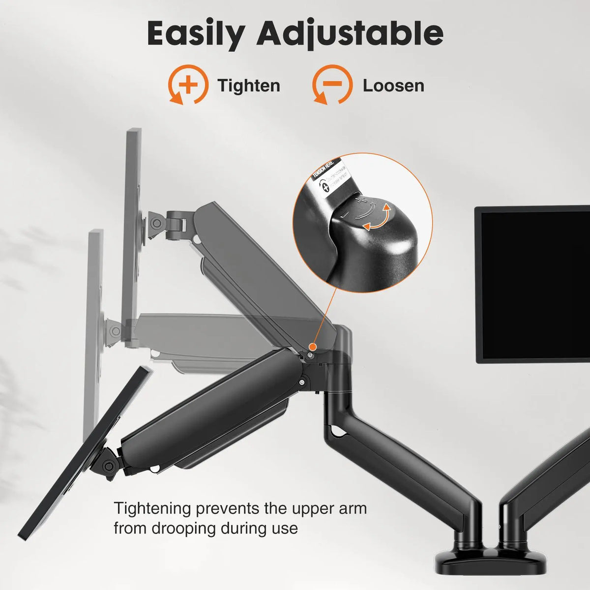 Sweetcrispy Office Furniture Aluminum Alloy Gas Spring Monitor Arm Desk Stand - Gas Spring Lift Mount with Monitor Risers, Eyelevel Viewing, Adjustable Range, Clamp & Grommet Base for 15-27 Inch Ultra Wide Screens