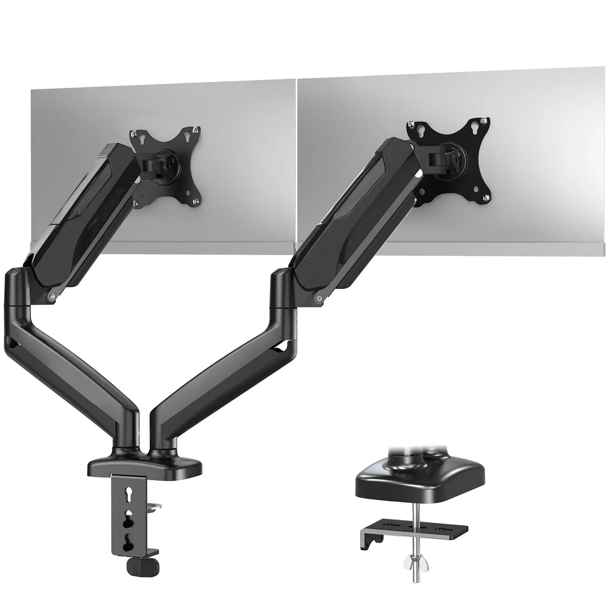 Adjustable Arms Metal Modern Monitor Stand with Laptop Tray, Universal for 13"-32" Single/Dual Screens, Desk Setup Upgrade Accessory for Computers & Office Equipment