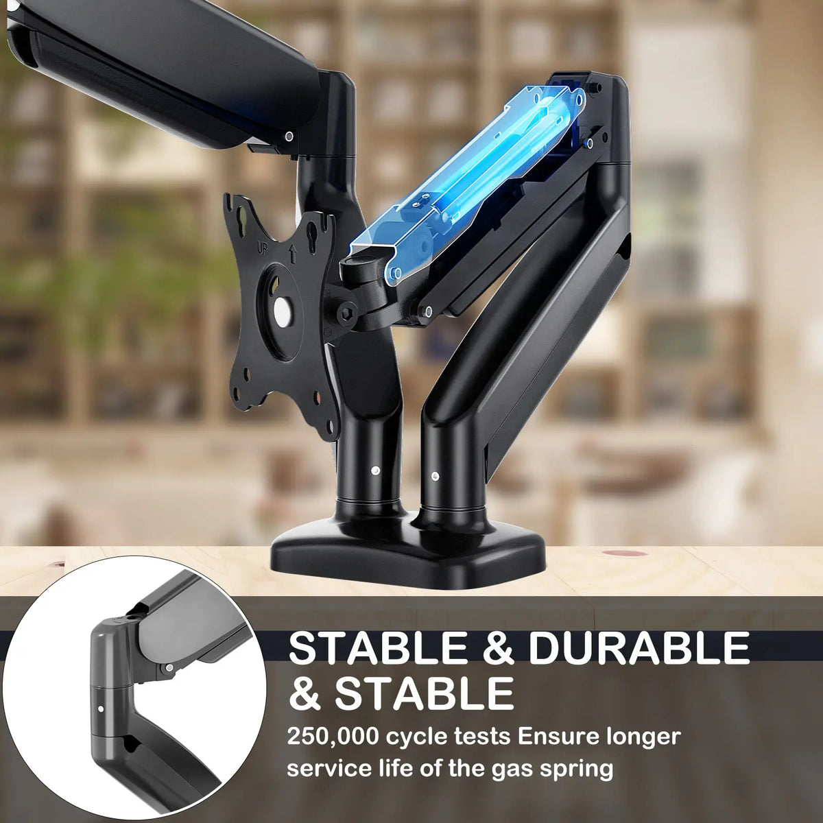 Sweetcrispy Sturdy Aluminum Alloy Gas Spring Monitor Arm Desk Mount - Ergonomic Office Computer Monitor Stand Riser, 15-27 Inch Ultra Wide Fit, 20.5in Reach, Clamp/Tension/Push-in (Grommet) Mount, Swivel, 90°/-85° Tilt, Neck & Back Strain Reducer