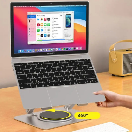Adjustable Laptop Stand for Desk, 360° Rotating Base, Ergonomic Riser for Macbook Pro Air, Compatible with 10-15.6" Laptops
