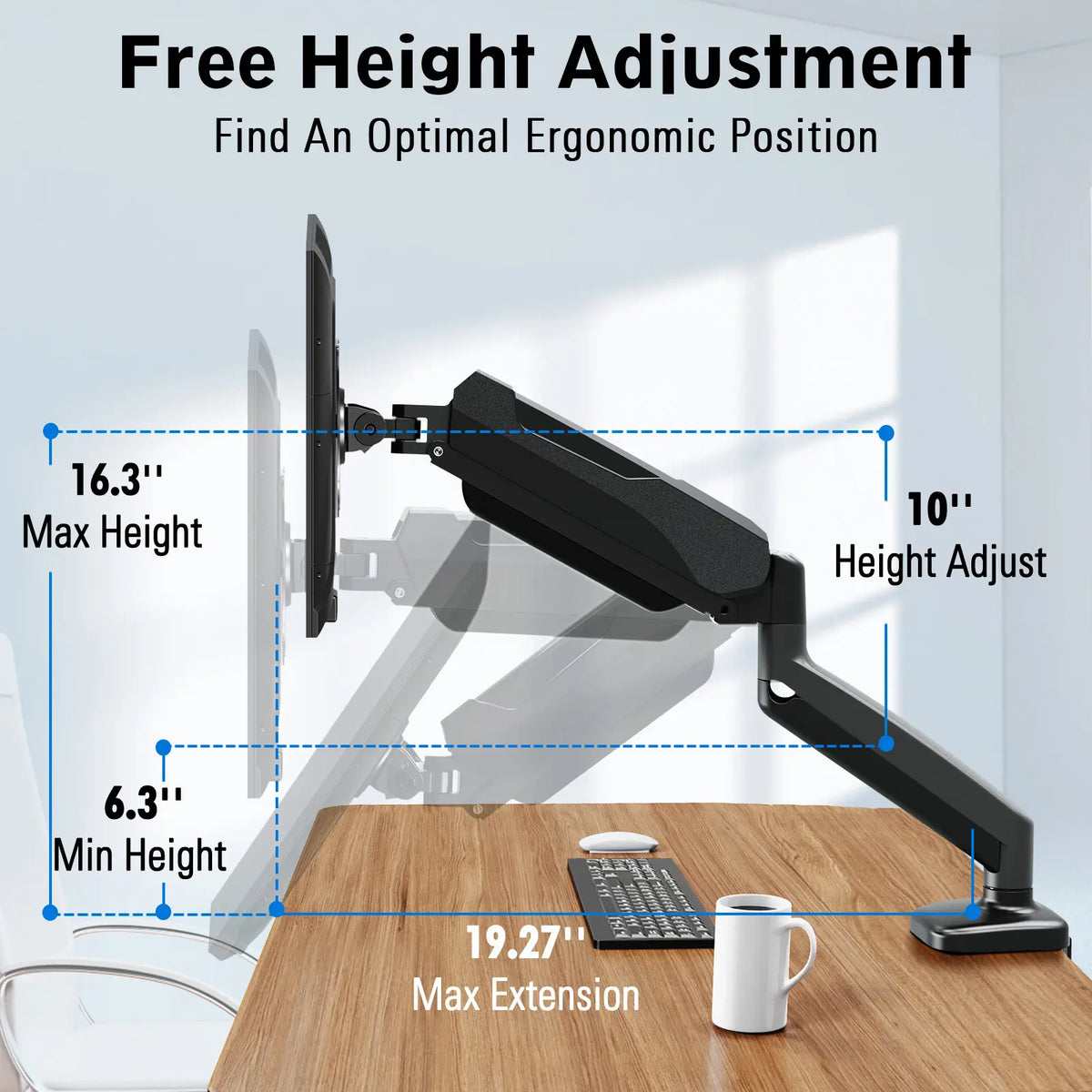 Gas Spring Adjustable Single Monitor Desk Mount for 13"-32" Screens | Upgrade Your Desk