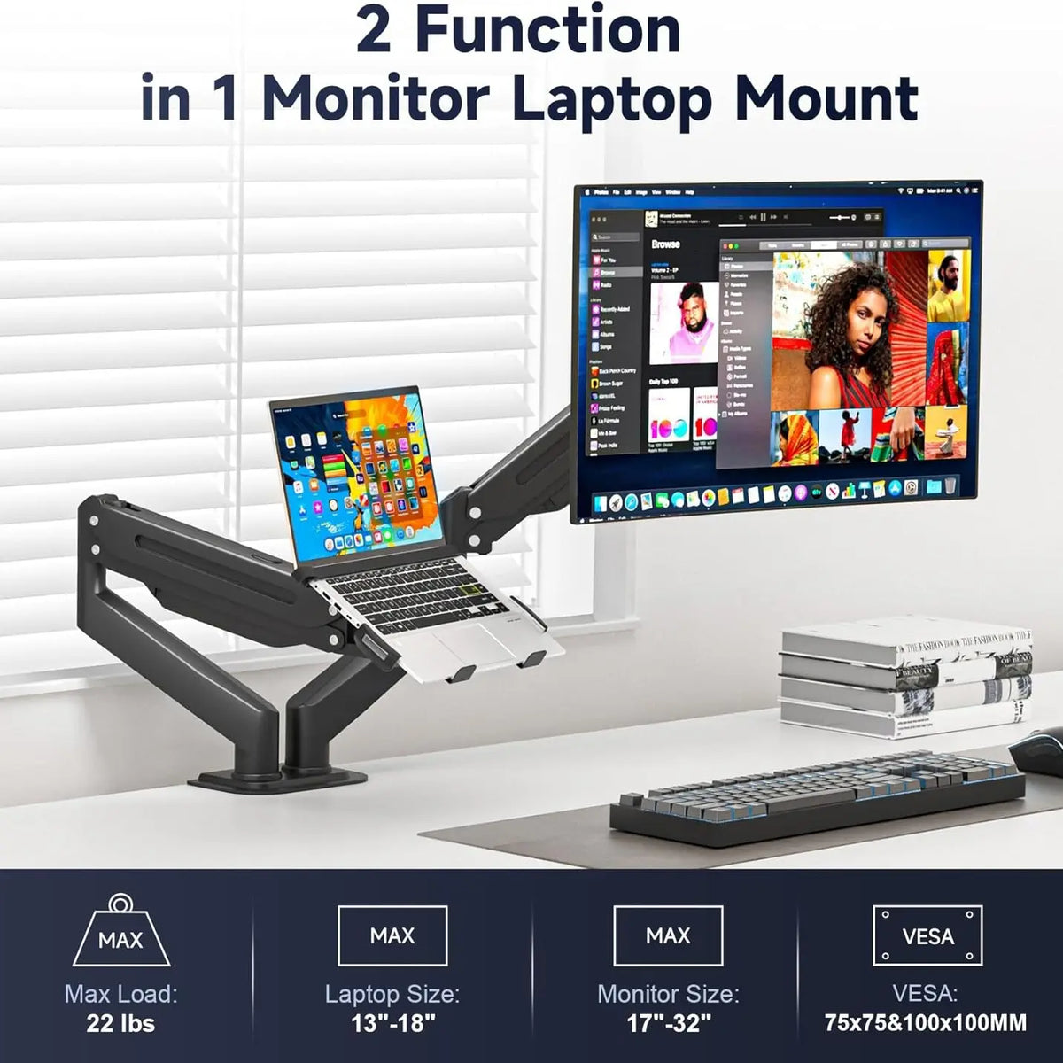 SUPTEK Compact Alloy Steel Single Arm Monitor Mount for Small Home Office Desk - Adjustable for 13-32 Inch Monitors, Clamp-Mounted for Cleaner, More Comfortable Workspace, Great Gift Idea