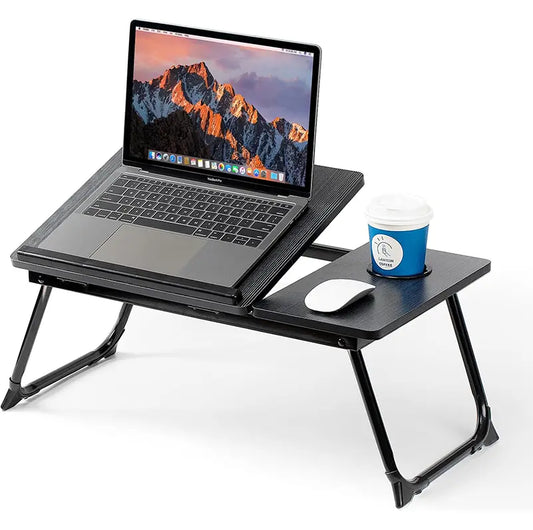 Adjustable Laptop Desk for Bed, Split Top with Cup Holder, Black
