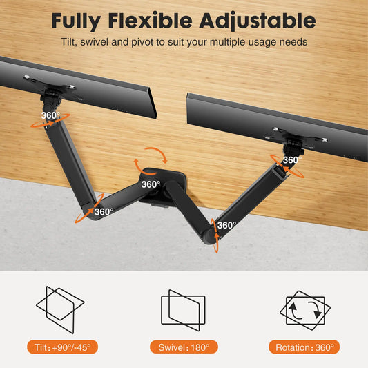 Sweet Furniture F Adjustable Monitor Arm Mount - Heavy-Duty Gas Spring Desk Mount for 15-27 in VESA 75x75 Monitors, Clamp & Grommet Base, Laptop Stand & Tray Compatible, Screen Rotation Support, Maximizes Desktop Space
