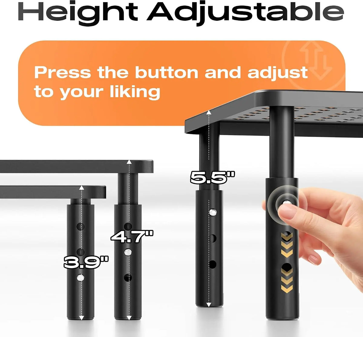Computer Monitor Stand Riser for Desk, 3 Height Adjustable PC Laptop TV Desktop Monitor Stand Shelf, Metal Printer Table with Phone Holder, Stand Riser for Desk, Office Desk Organizers and Accessories