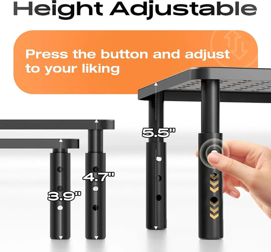 Computer Monitor Stand Riser for Desk, 3 Height Adjustable PC Laptop TV Desktop Monitor Stand Shelf, Metal Printer Table with Phone Holder, Stand Riser for Desk, Office Desk Organizers and Accessories