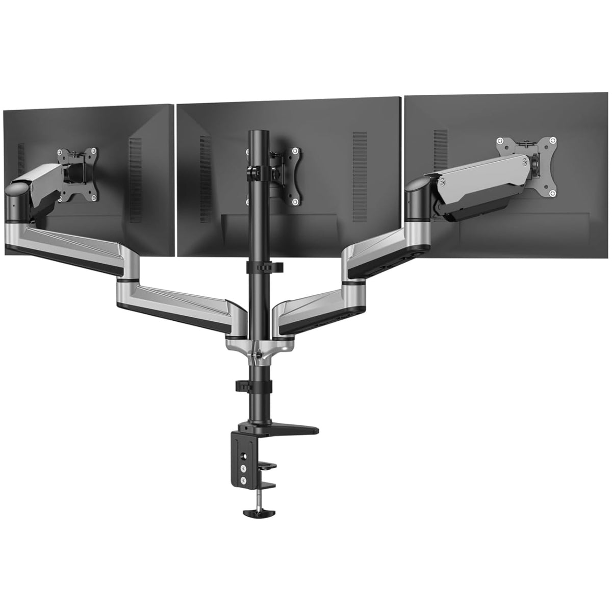 HUANUO Triple Monitor Mount for 17 to 32 inch Screens, Adjustment Gaming Triple Monitor Stand with Swivel, Tilt, Rotation, Clamp & Grommet Kit