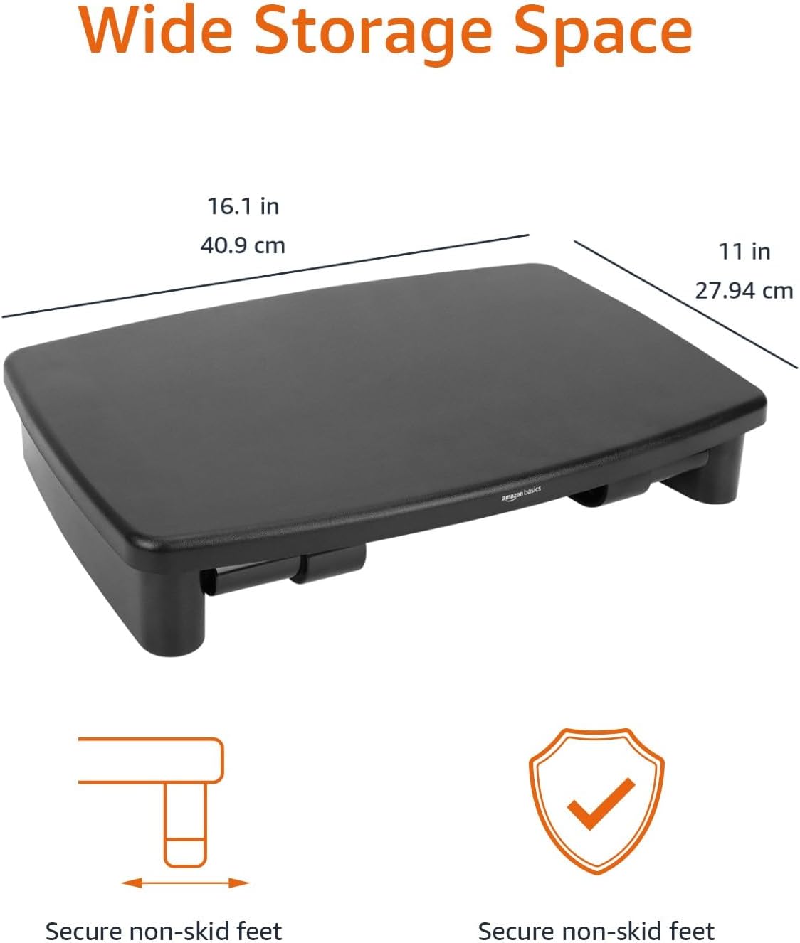 Amazon Basics Height Adjustable Monitor Stand Riser with Storage Organizer, 3-Level Stackable Design, Durable ABS Plastic, Supports up to 22lbs, for Monitors & Laptops, Black
