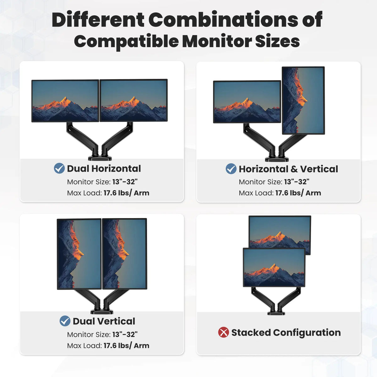Dual Monitor Gas Spring Desk Arm Mount - Heavy-Duty VESA Monitor Arms for 15-27 in Screens, Gaming & Home Office Setup