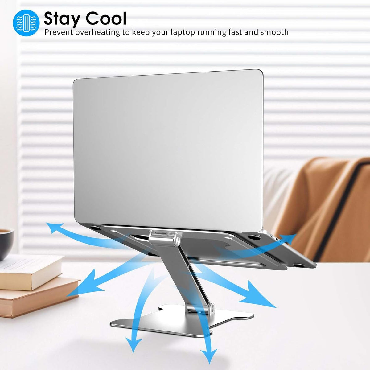 LRLKFX Laptop Stand Portable Foldable Aluminum Laptop Riser Height Adjustable Ergonomic Holder for Desk Compatible with MacBook Air Pro, Dell, HP, Lenovo & More 10-15.6" - Silver