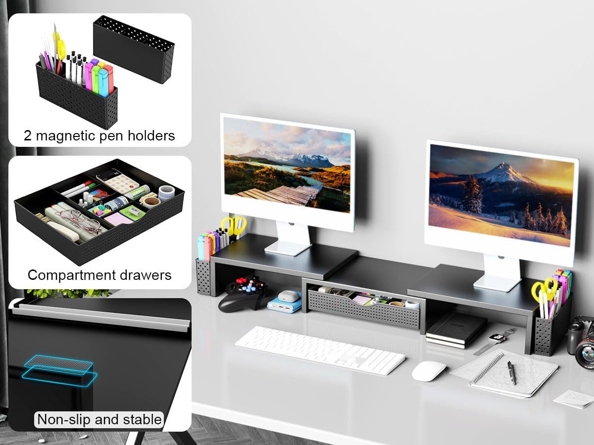 Spacrea Dual Monitor Stand Riser with Drawer and 2 Pen Holders
