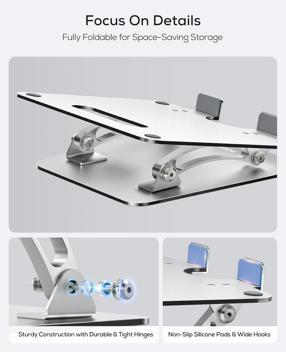 Nulaxy Ergonomic Adjustable Laptop Stand for Desk, Dual Foldable Computer Riser with Advanced Heat-Vent, Heavy-Duty Portable Notebook Holder for Posture Correction, Compatible with Mac 10-16" Laptops