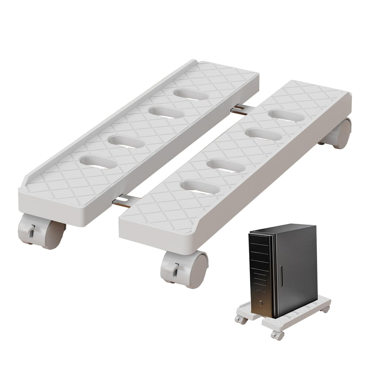 Adjustable Computer Tower Stand, Ventilated Mobile CPU Holder, Black