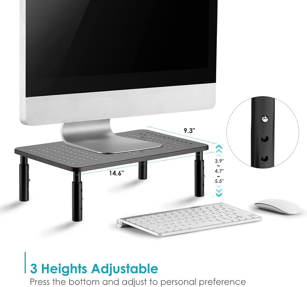 LOTEYIKE 2 Pack Monitor Riser Desktop Stand 3 Height Adjustable