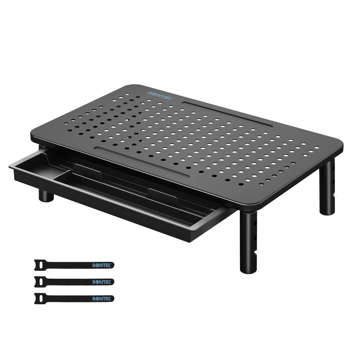 BONTEC 2 Pack Adjustable Monitor Stand Riser with Drawer, Supports 44lbs