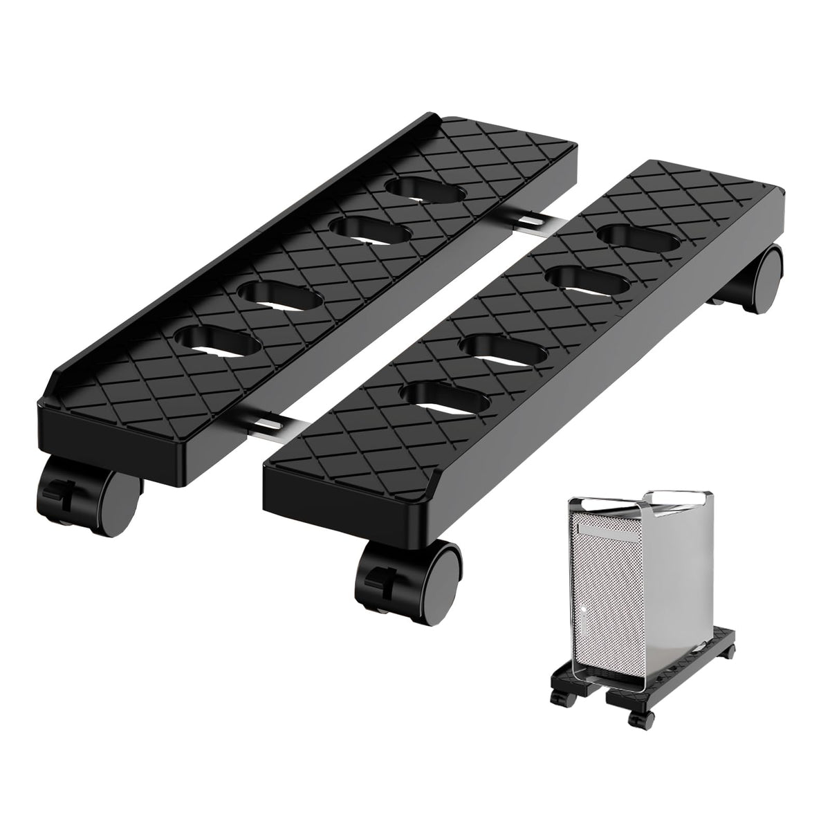 Adjustable Computer Tower Stand, Ventilated Mobile CPU Holder, Black