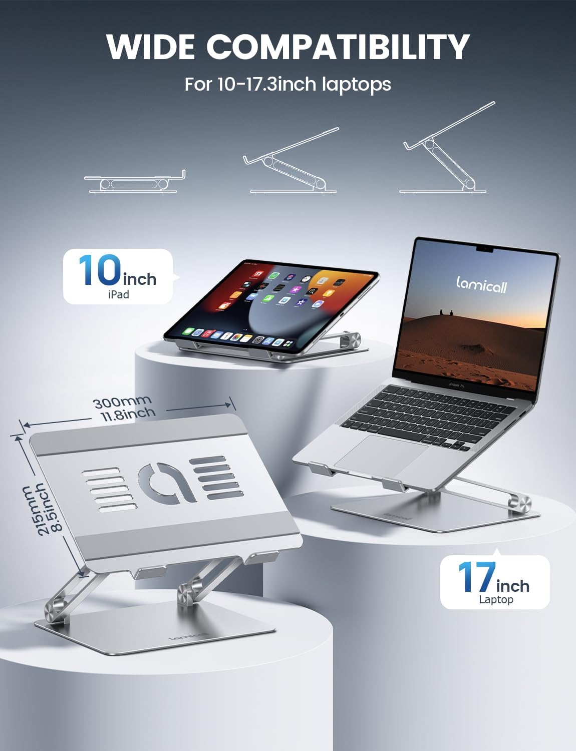Lamicall Aluminum Laptop Stand for Desk for MacBook Air Pro Neo 10-17.3''