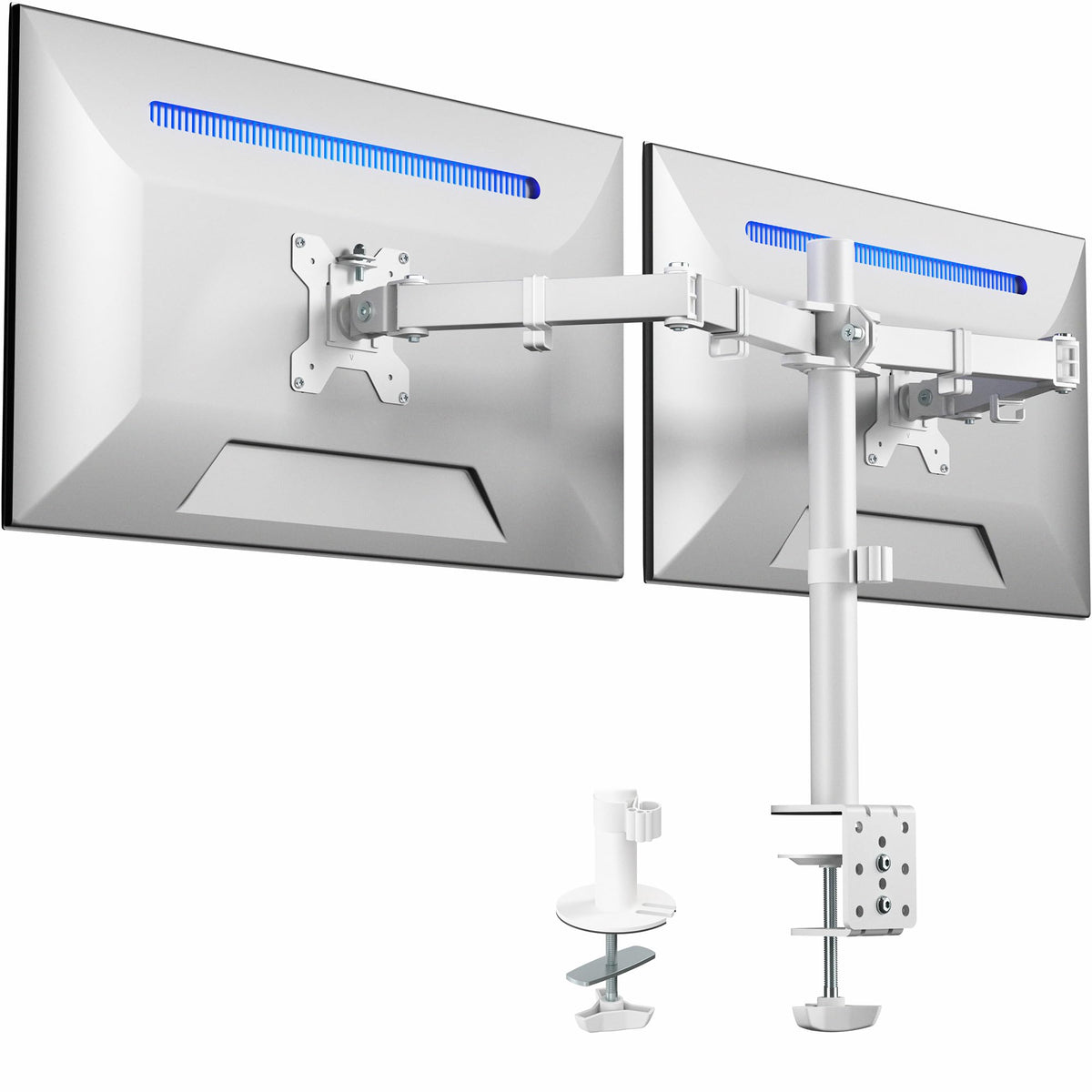 VIVO Dual Monitor Desk Mount, Holds 2 Computer Screens up to 30 inches and 22lbs Each, Heavy Duty Fully Adjustable Steel Stand with C-Clamp and Grommet, Black, STAND-V002