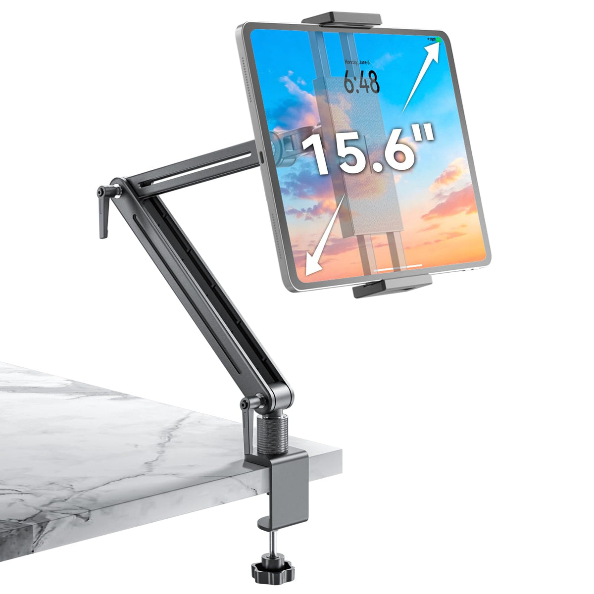 Portable Monitor Stand Large Clamp - Heavy Duty Aluminum Body Support up to 4.4LBS 16" 17.3" 18.5 inch 360° Rotating Base Swivel Foldable Desk Stand for iPad Holder Tablet Mount for Kitchen/Travel