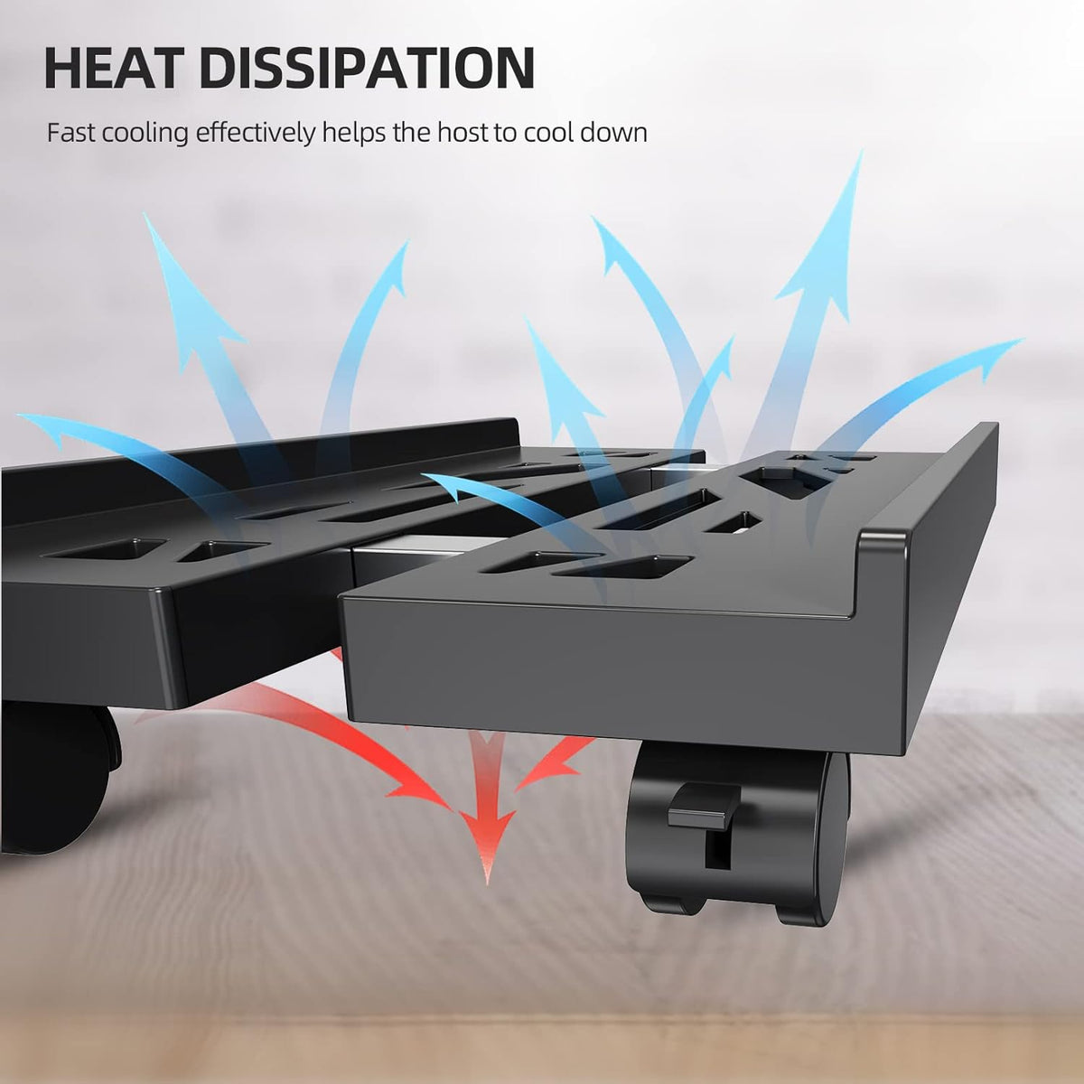 Adjustable Computer Tower Stand, Ventilated Mobile CPU Holder, Black