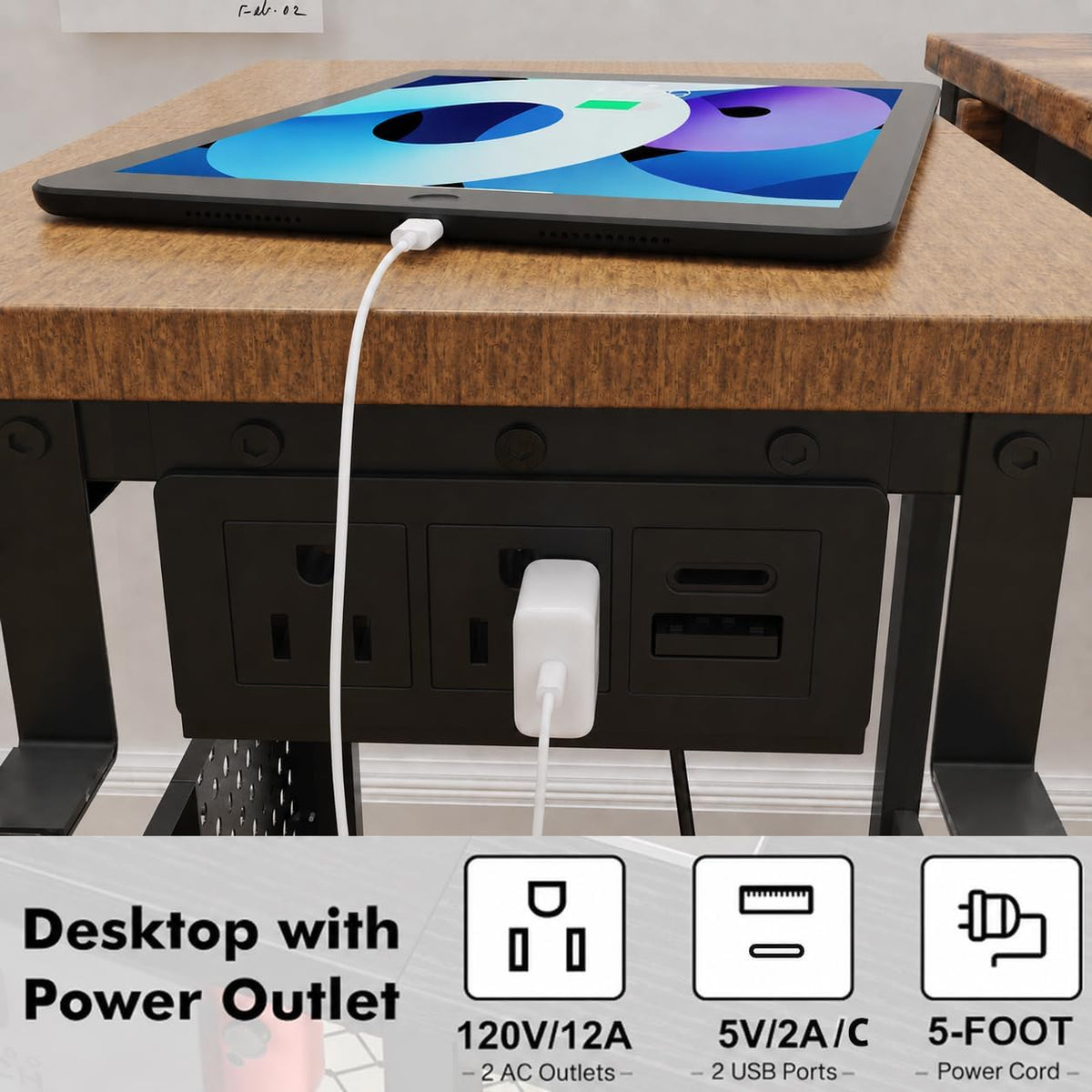 Adjustable Computer Tower Stand with Charging Station & Pegboard,Brown
