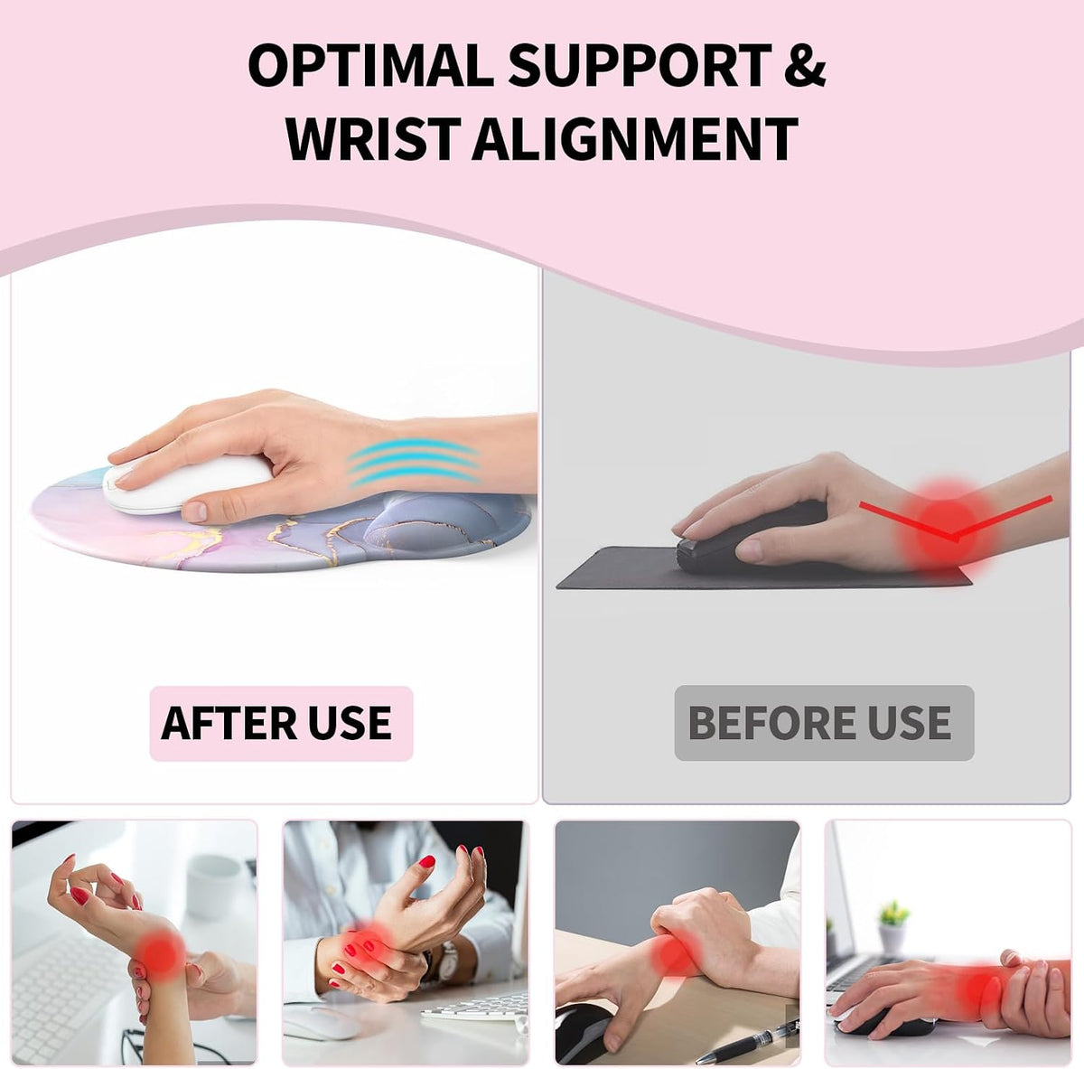 eulps Mouse Pad with Wrist Rest, Comfortable Computer Mousepad with Gel Wrist Support Smooth Surface and Non-Slip PU Base for Pain Relief, Laptop, Office & Home (Cyan Pink Marble)