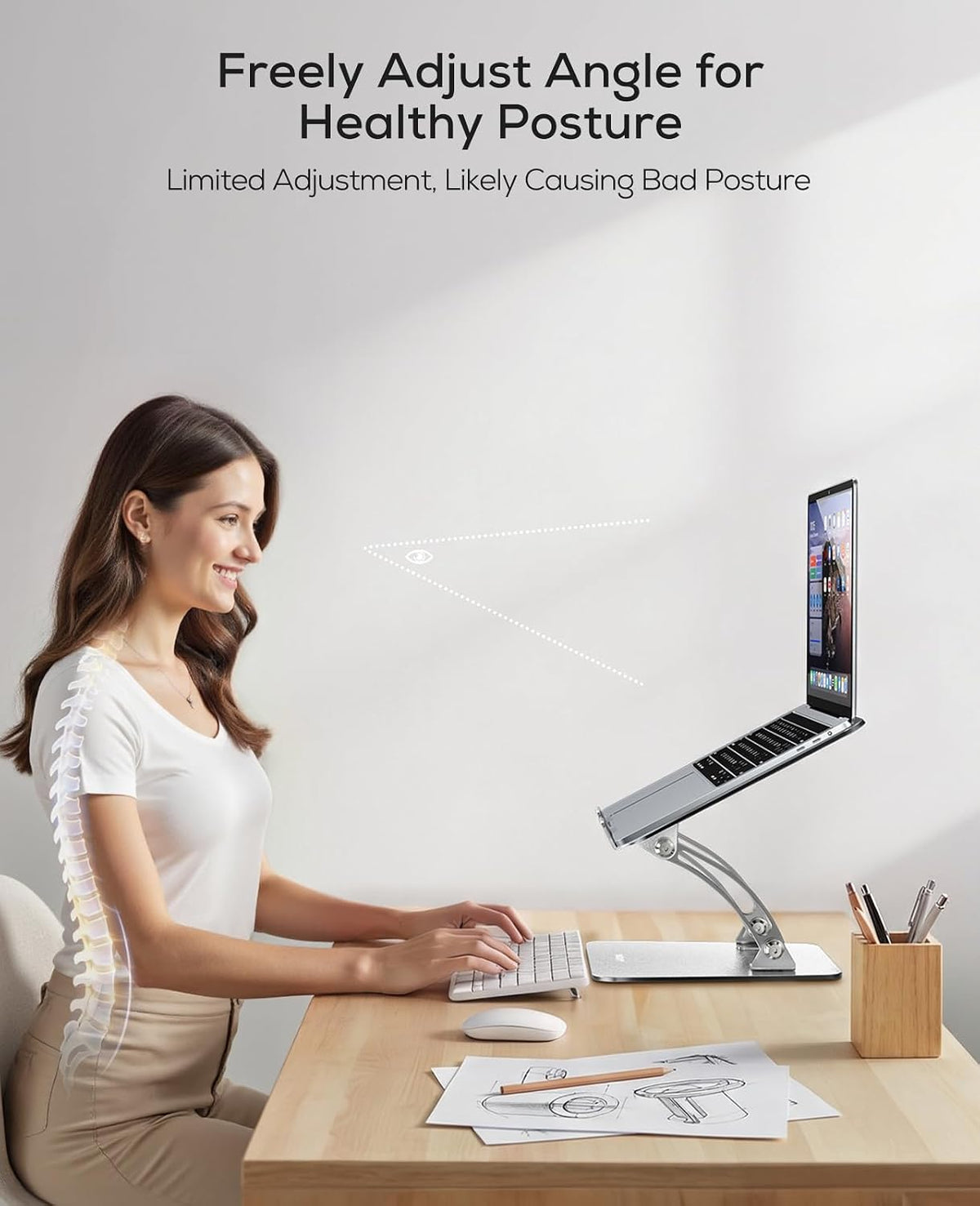 Nulaxy Ergonomic Adjustable Laptop Stand for Desk, Dual Foldable Computer Riser with Advanced Heat-Vent, Heavy-Duty Portable Notebook Holder for Posture Correction, Compatible with Mac 10-16" Laptops