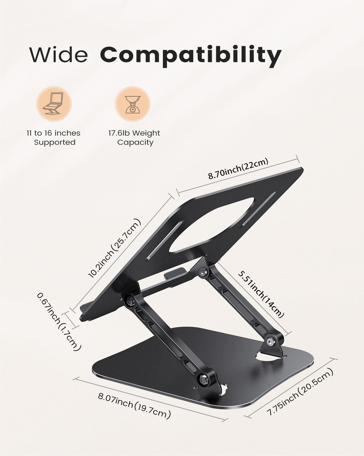 JOIOT Adjustable Aluminum Laptop Stand, Ergonomic Riser for 11-16" Laptops