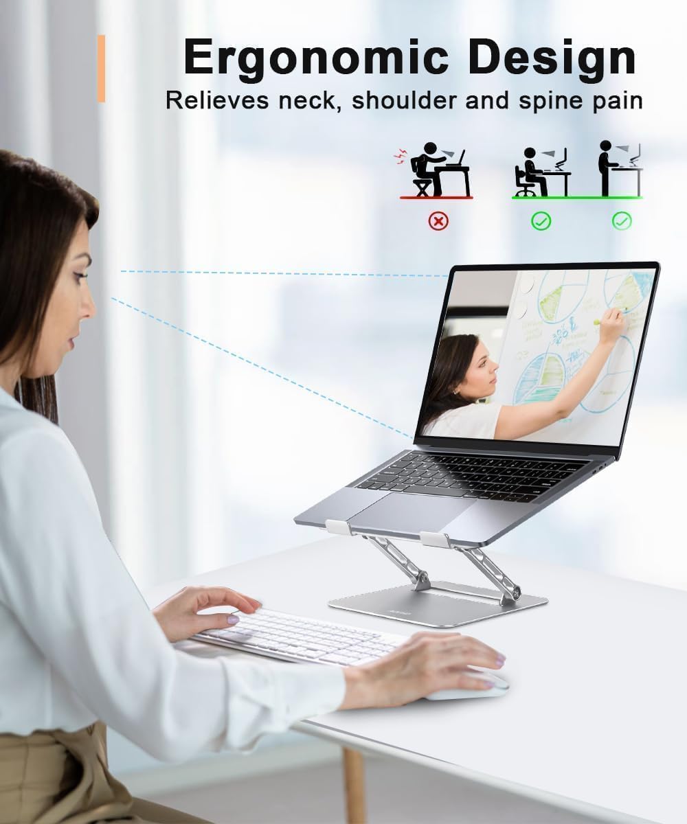 Aoviho Adjustable Laptop Stand for Desk,Portable Laptop Stand Holder and Riser,Foldable Aluminum Notebook Computer Stands for MacBook Air Pro HP Lenovo Dell Samsung Chromebook, 10-15.6 inch, Silver