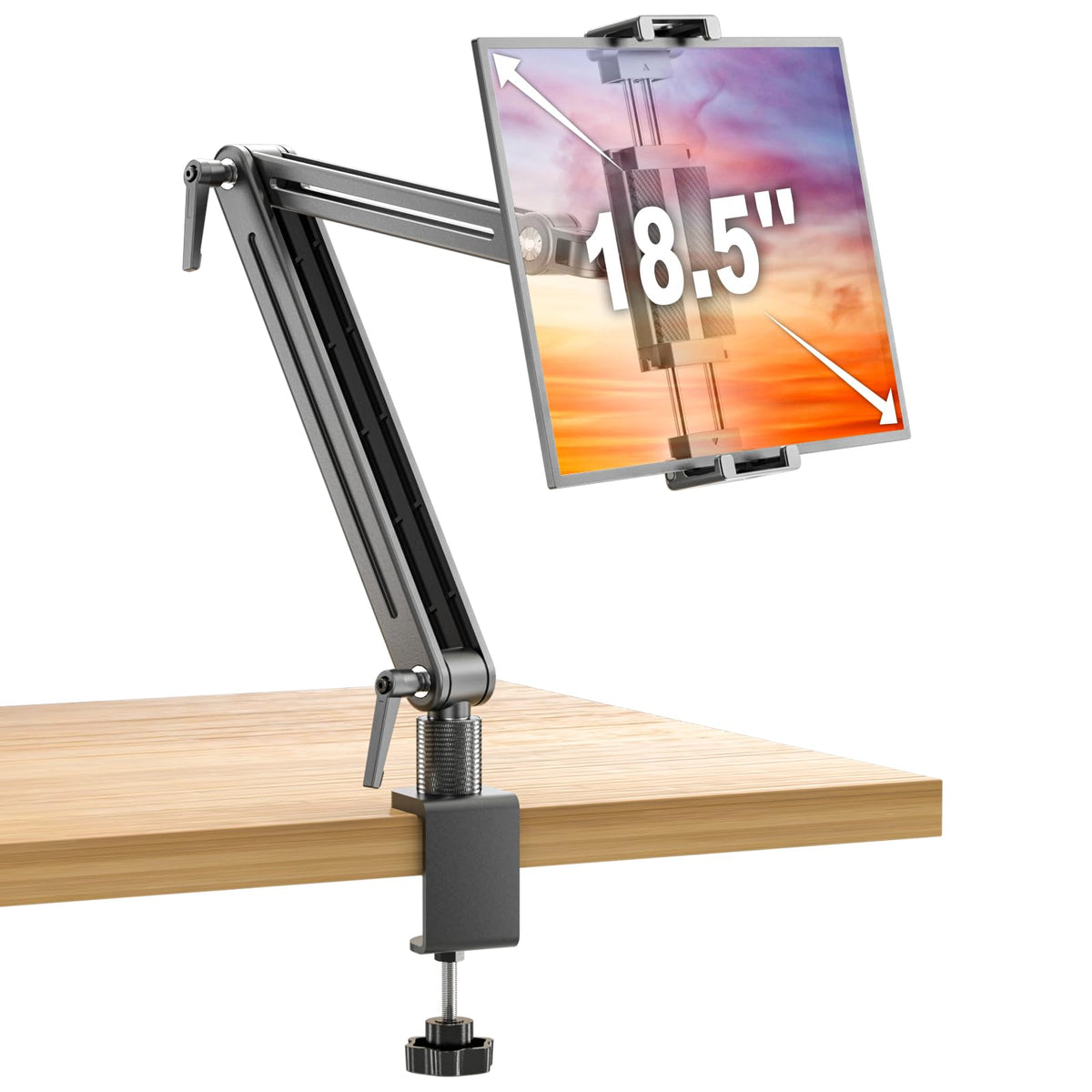 Portable Monitor Stand Large Clamp - Heavy Duty Aluminum Body Support up to 4.4LBS 16" 17.3" 18.5 inch 360° Rotating Base Swivel Foldable Desk Stand for iPad Holder Tablet Mount for Kitchen/Travel