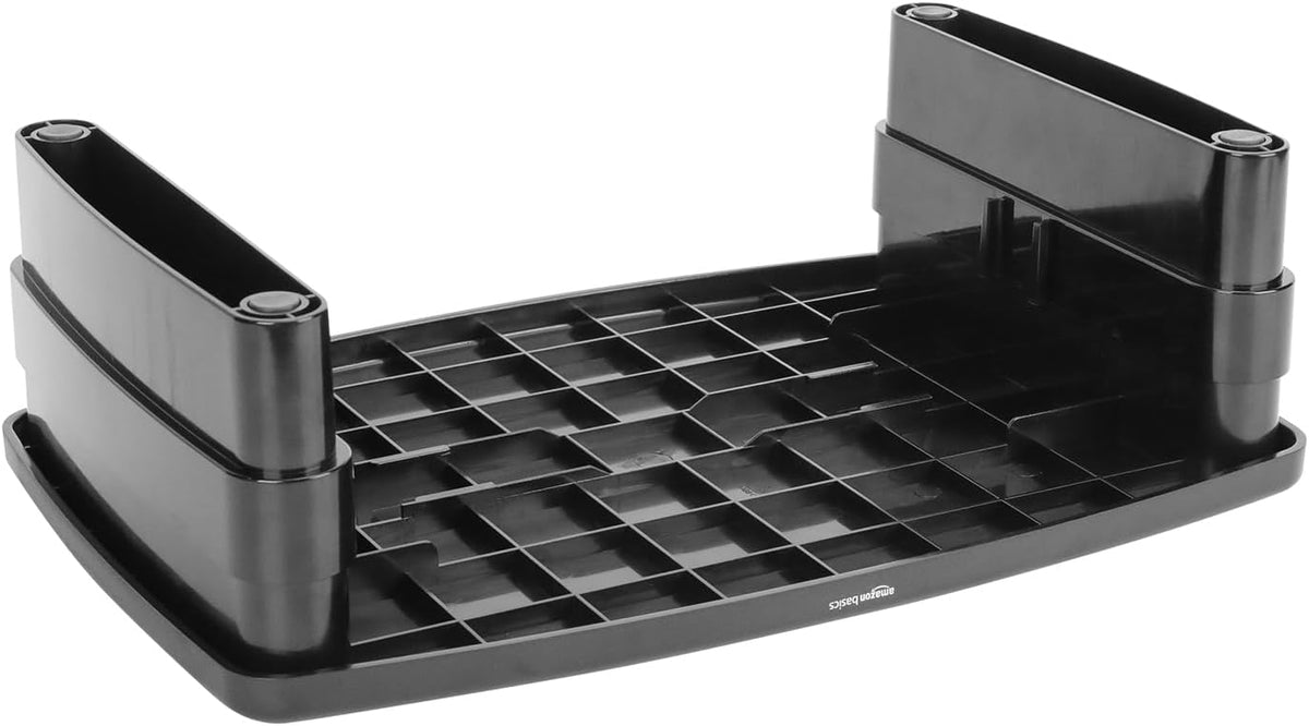 Amazon Basics Height Adjustable Monitor Stand Riser with Storage Organizer, 3-Level Stackable Design, Durable ABS Plastic, Supports up to 22lbs, for Monitors & Laptops, Black