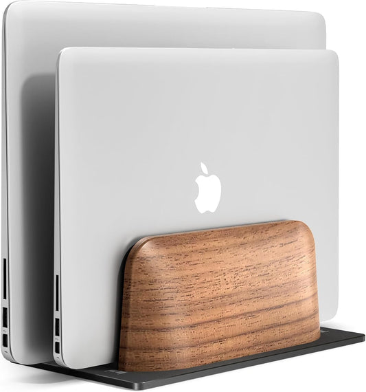 UPERGO Vertical Laptop Stand, Dual Slot Wood Holder for Desk