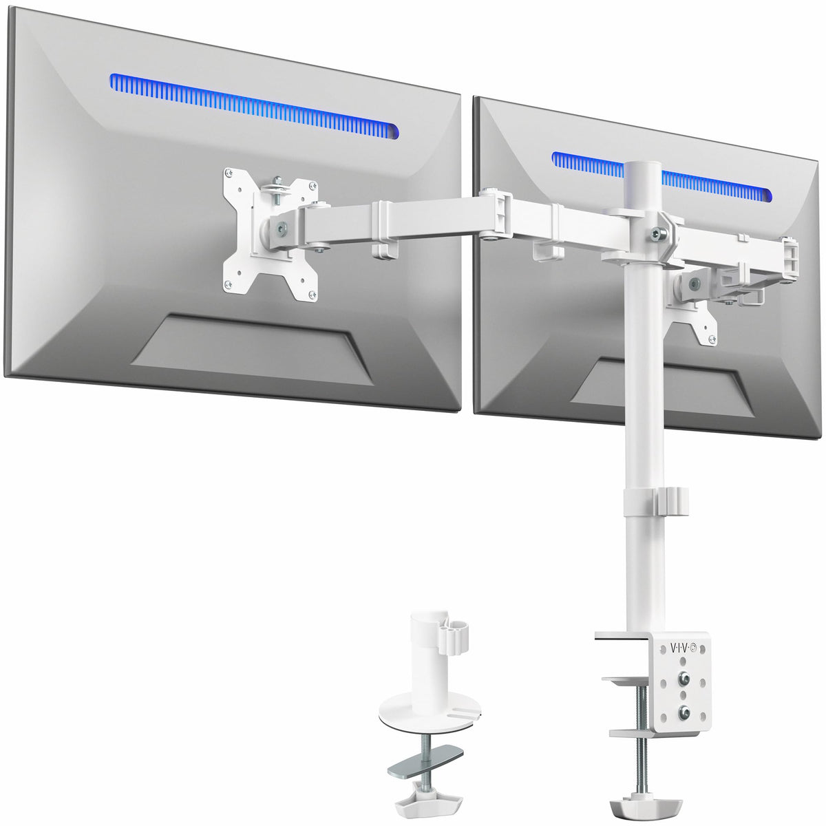 VIVO Dual Monitor Desk Mount, Holds 2 Computer Screens up to 30 inches and 22lbs Each, Heavy Duty Fully Adjustable Steel Stand with C-Clamp and Grommet, Black, STAND-V002