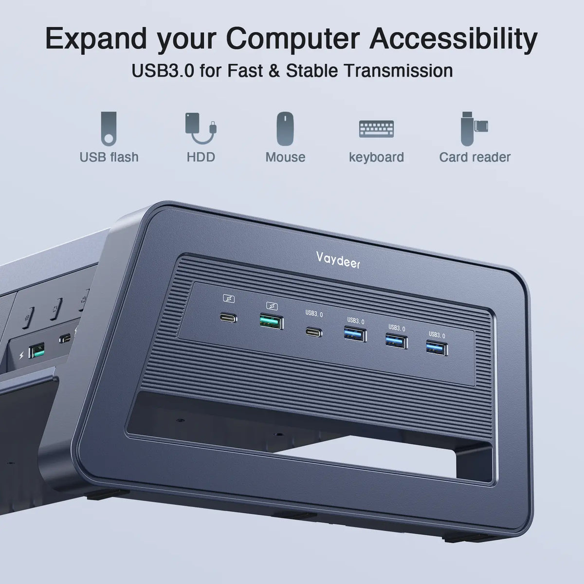 Vaydeer Metal Dual Monitor Stand Riser - 110lb Capacity Monitor Mount with 8 USB Ports, Wireless Charge Pad, 2 Storage Drawers, Desk Organizer, Ergonomic Durability, LED Lighting for Office Setup, PC Accessories, Desk Accessories