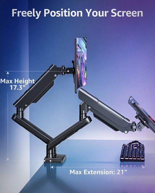 MOUNTUP Dual Monitor Mount - Height-Adjustable Arms, Dual Monitor Riser, Desk Accessory, Computer & Office Accessories, Fits Up to 32 in, Home Office VESA Mounts, Freelift Black