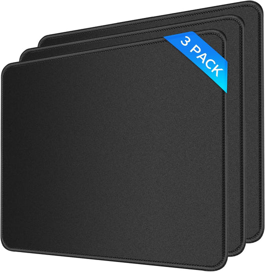 3 Pack Standard Mouse Pad with Stitched Edges, 10.3 x 8.3 in Black