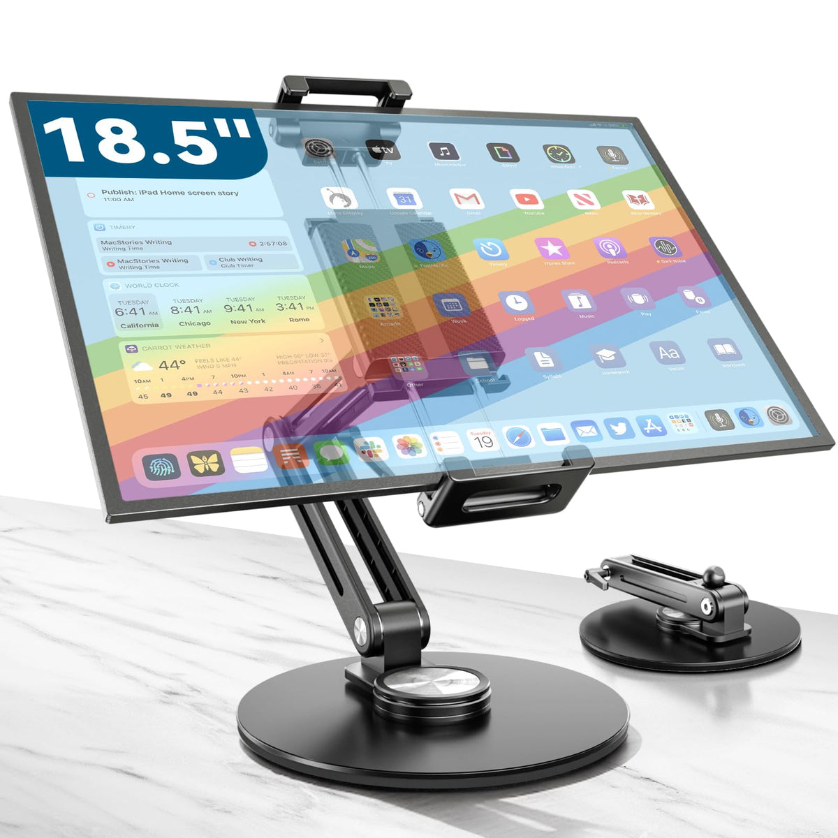 Portable Monitor Stand Large Clamp - Heavy Duty Aluminum Body Support up to 4.4LBS 16" 17.3" 18.5 inch 360° Rotating Base Swivel Foldable Desk Stand for iPad Holder Tablet Mount for Kitchen/Travel