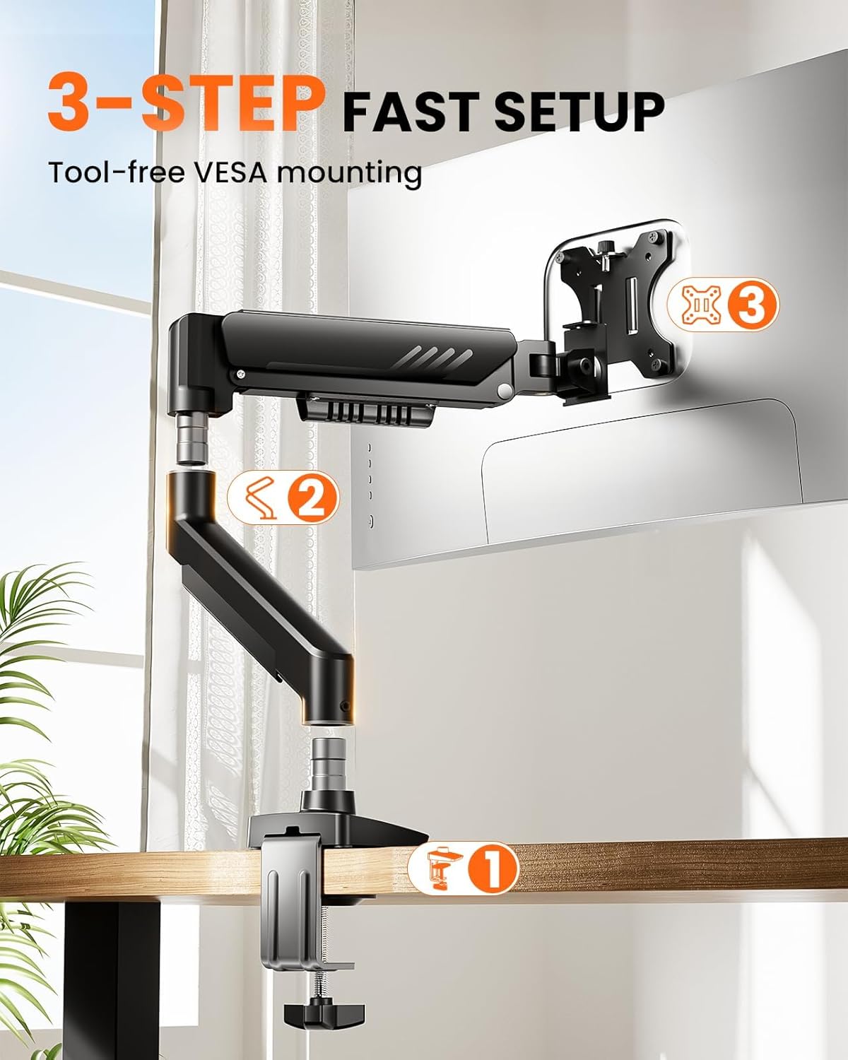 ErGear Single Monitor Arm, Fully Adjustable Monitor Mount for 13–34 Inch Screens, Fast Install Computer Monitor Stand with Tool-Free VESA Mount, Cable Management, Holds 19.8 lbs