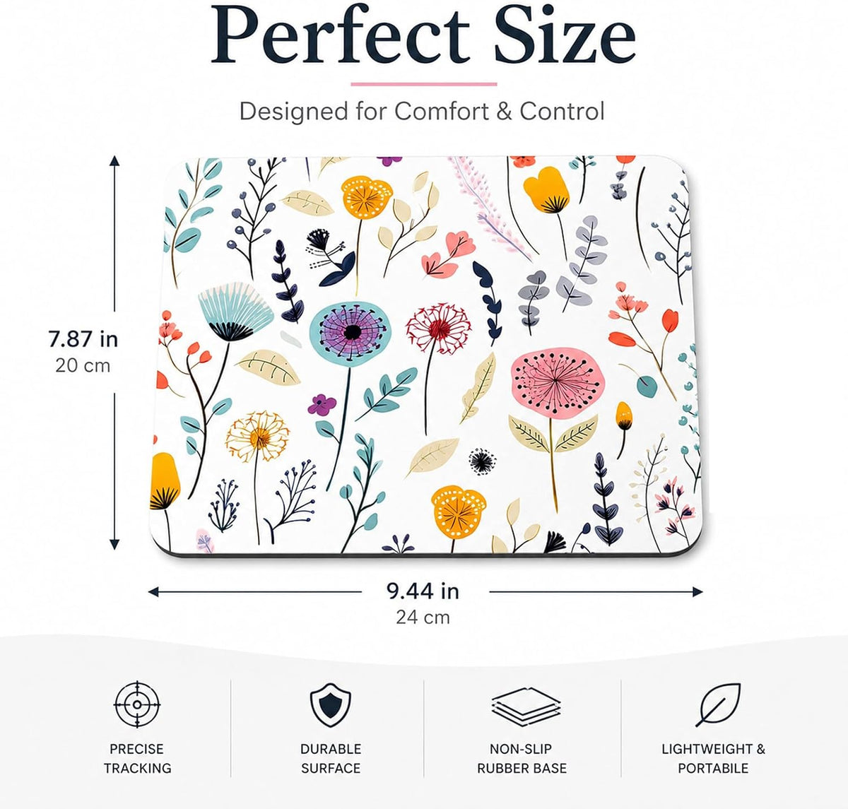 3 Pcs Vintage Flower Mouse pad,7.87×9.45 in Washable Square Desk Pad,Anti-Slip Rubber Base,Cute Floral Laptop Mat for Home Office Use