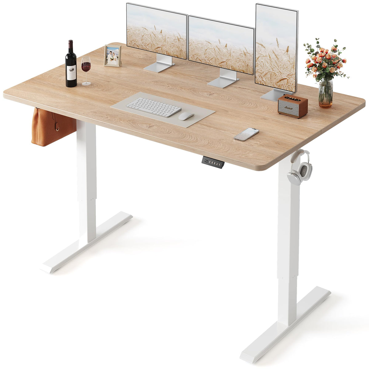 FEZIBO Standing Desk 48 × 24 Inch Electric Height Adjustable, Maple