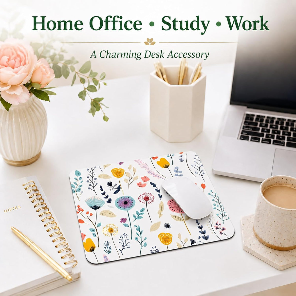 3 Pcs Vintage Flower Mouse pad,7.87×9.45 in Washable Square Desk Pad,Anti-Slip Rubber Base,Cute Floral Laptop Mat for Home Office Use