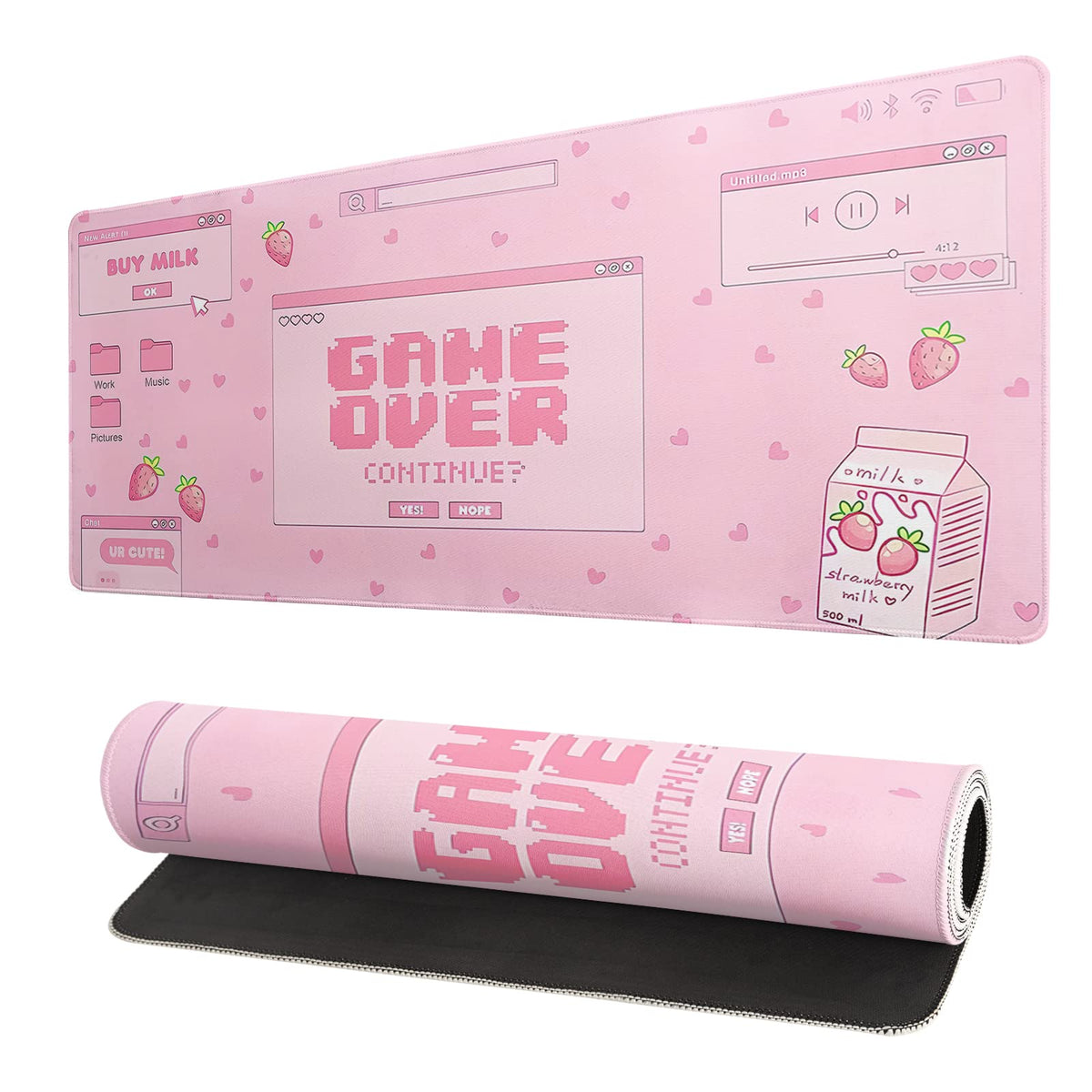 Black and White Japanese Cherry Blossom Gaming Mouse Pad Sakura Death Life Flower Mat 31.5x11.8 Inch Texture Non-Slip Rubber Base Mousepad Stitched Edges Keyboard Desk Pad for Office Home Game