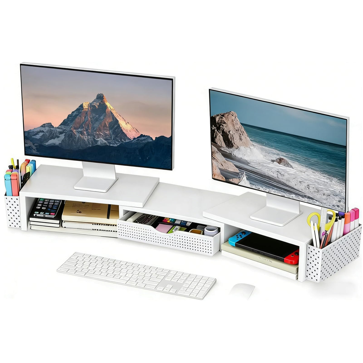 Spacrea Dual Monitor Stand Riser with Drawer and 2 Pen Holders