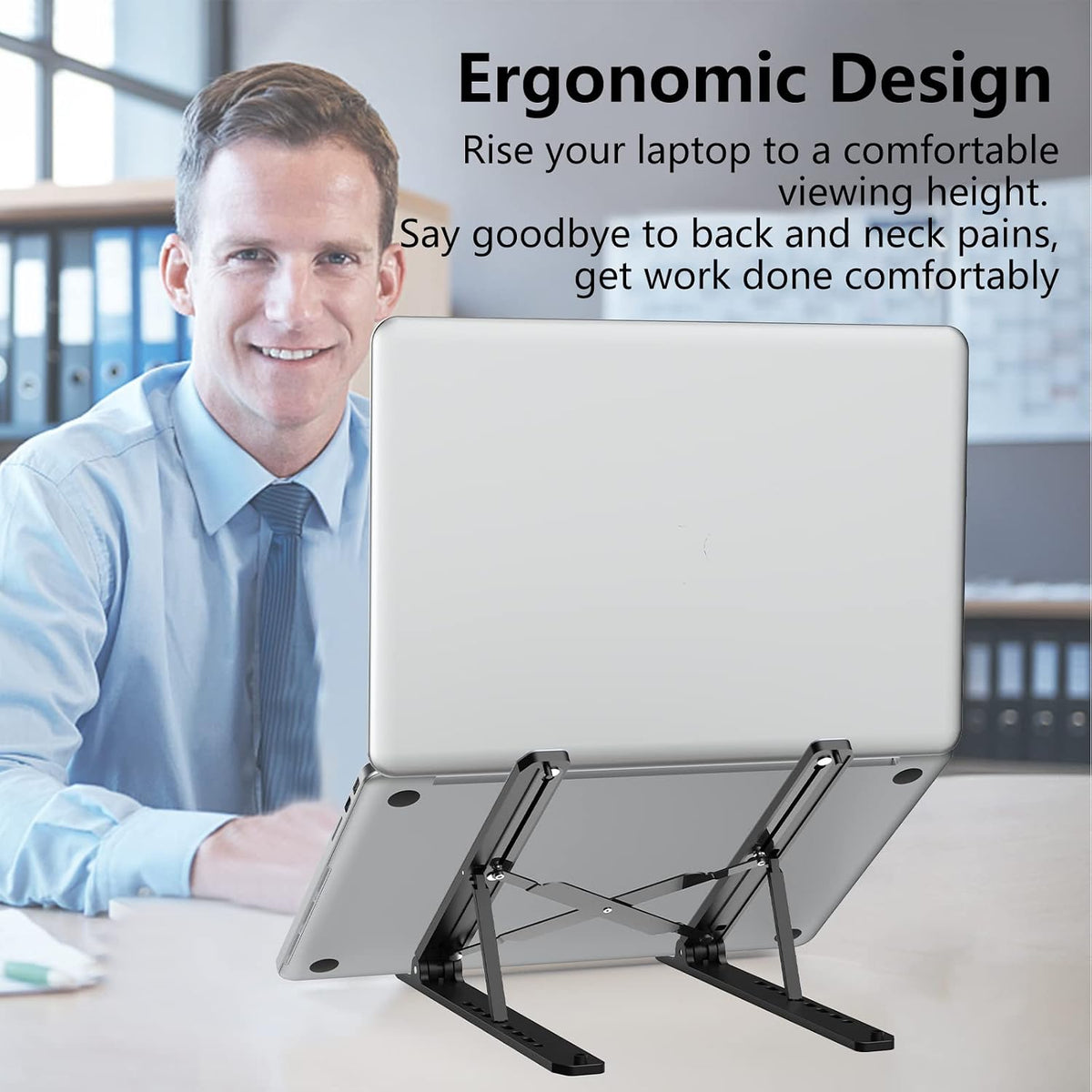 Tonmom Laptop Stand for Desk, Adjustable Laptop Riser, Black